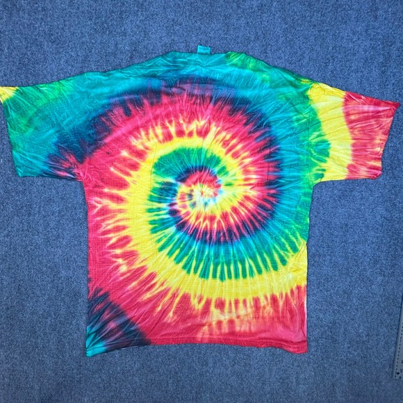 Gildan Activewear Heavyweight Cotton Tie Dye Spiral T-Shirt Red Yellow Green XL - Picture 5 of 5